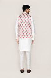 White Kurta with Straight Fit Pant And Jacket